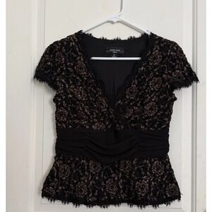 Y2K VTG R & M Richards Peplum Blouse Top Womens 6 Petite Floral Lace Romantic